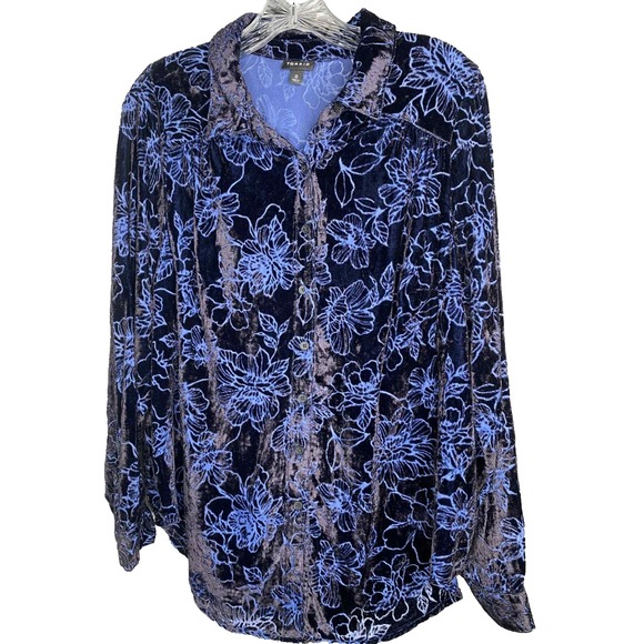 torrid Tops - Torrid Women's Blue Madison  Blouse Velvet Burnout Button Up Size 0X Dressy Luxe